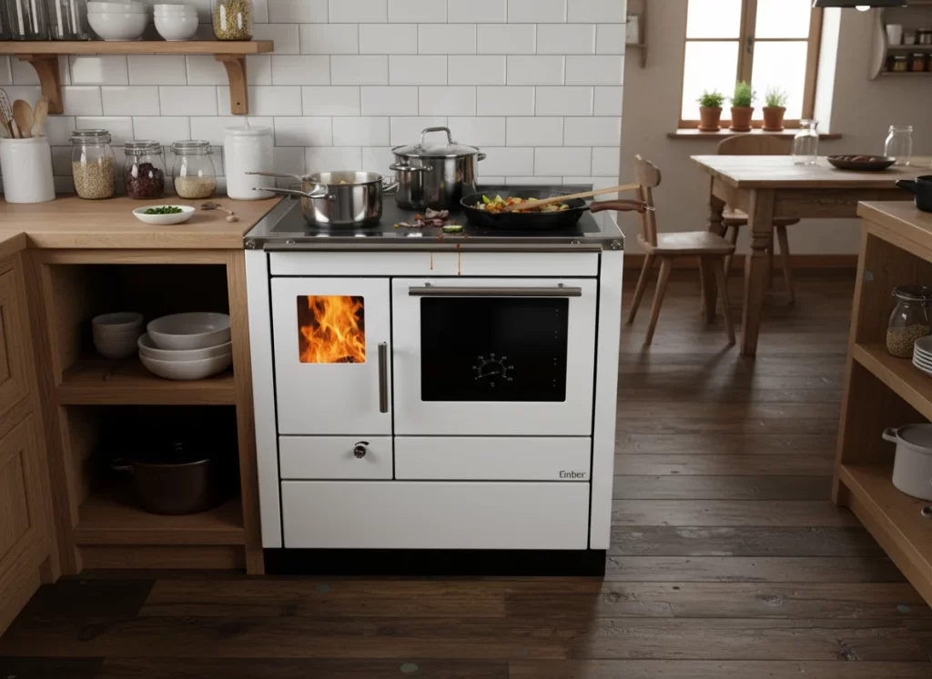 Valkoinen Ember A1-80 puuhella uunilla